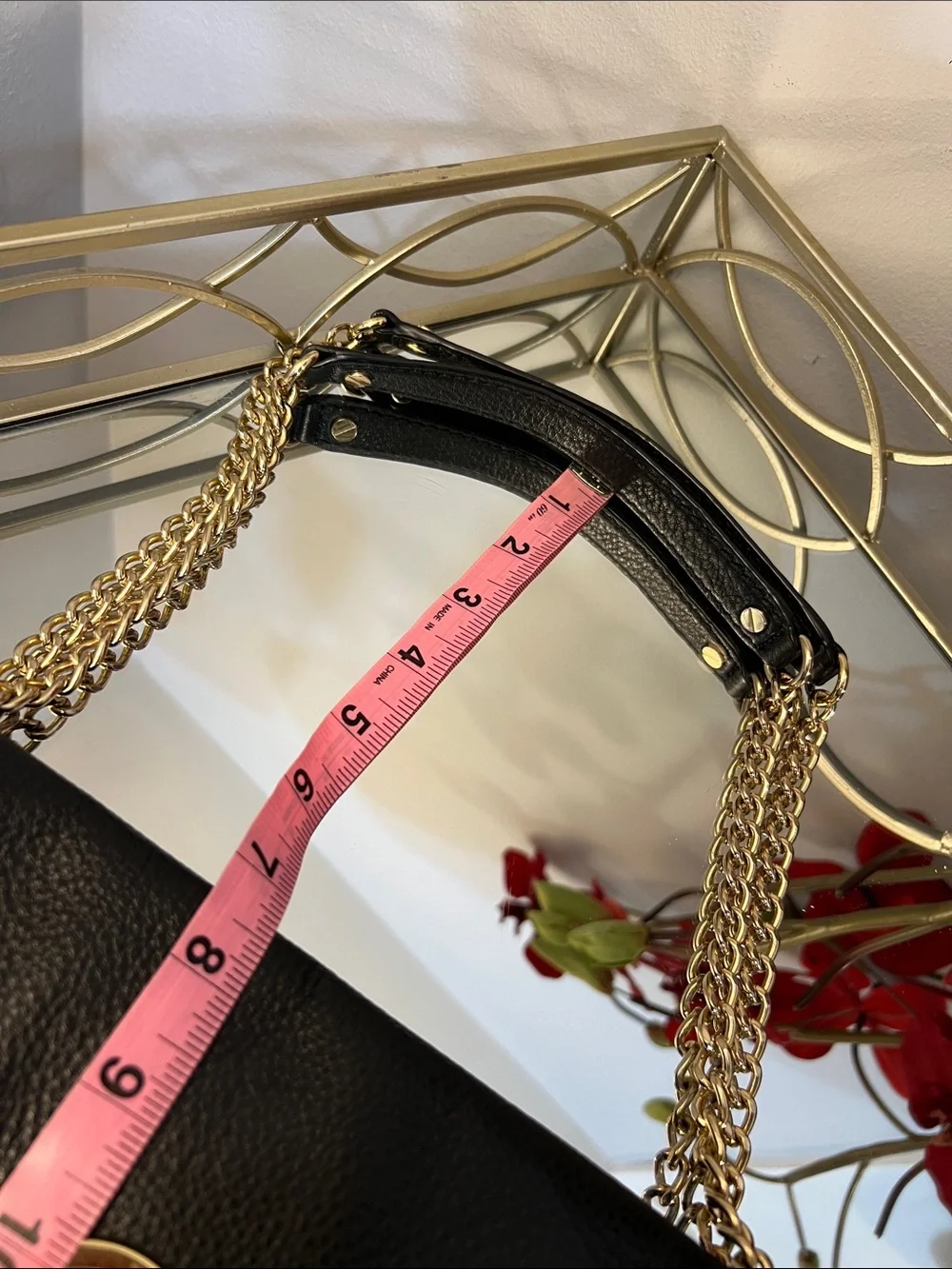 Michael Kors Fulton Flap Black Pebbled Leather Shoulder Bag with Gold Chain